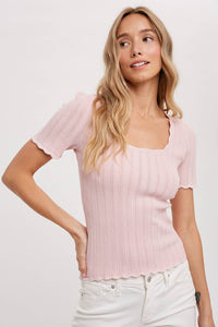 New! Scalloped Hem Square Neck Top