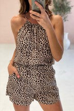 New! Sleek Leopard Halter Romper