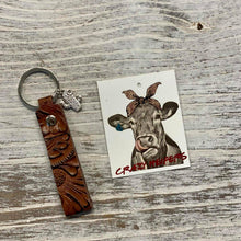 Load image into Gallery viewer, New! Handmade Tooled Leather Keychain (3-colors)