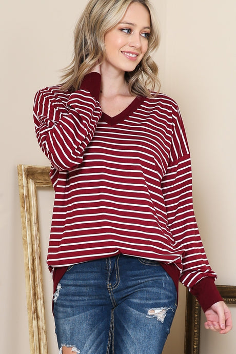 Silky Striped V-Neck Top (2 colors)