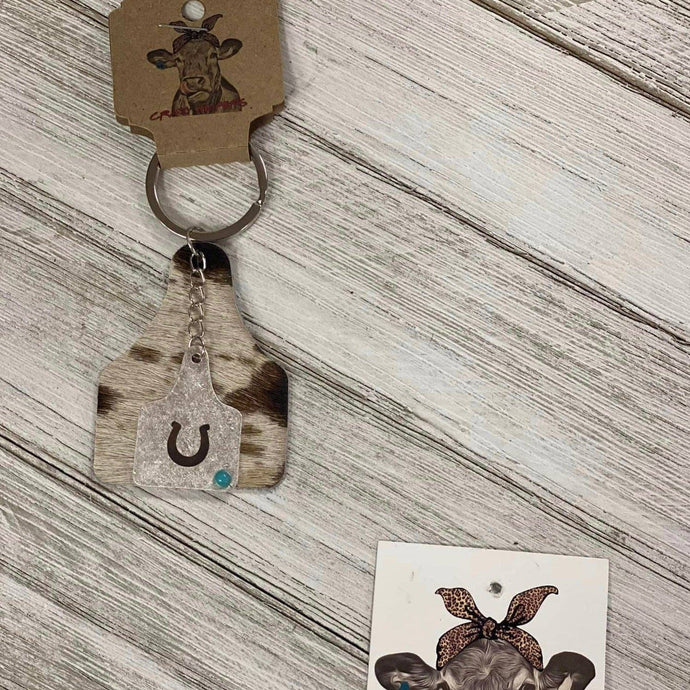 New! Cow Tag Keychain W/ Metal Charm