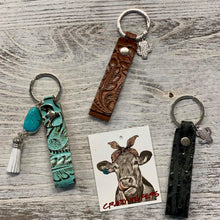 Load image into Gallery viewer, New! Handmade Tooled Leather Keychain (3-colors)