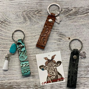 New! Handmade Tooled Leather Keychain (3-colors)